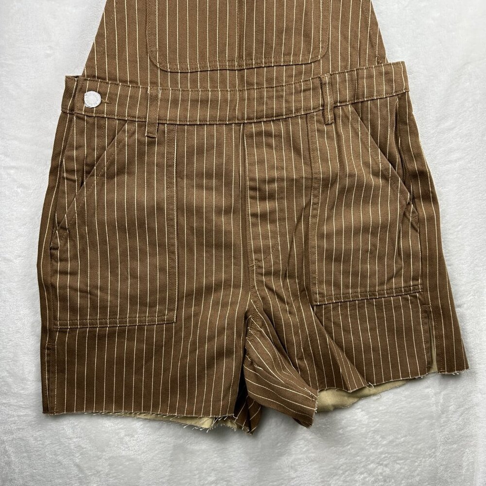 WeWoreWhat Brown Pinstripe Cut-Off Overall Shorts NWT Size M - Picture 4 of 11